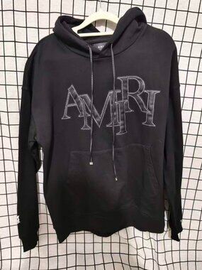 AMIRI Black Hoodie | Leather Stitched Logo Pullover, New With Tags